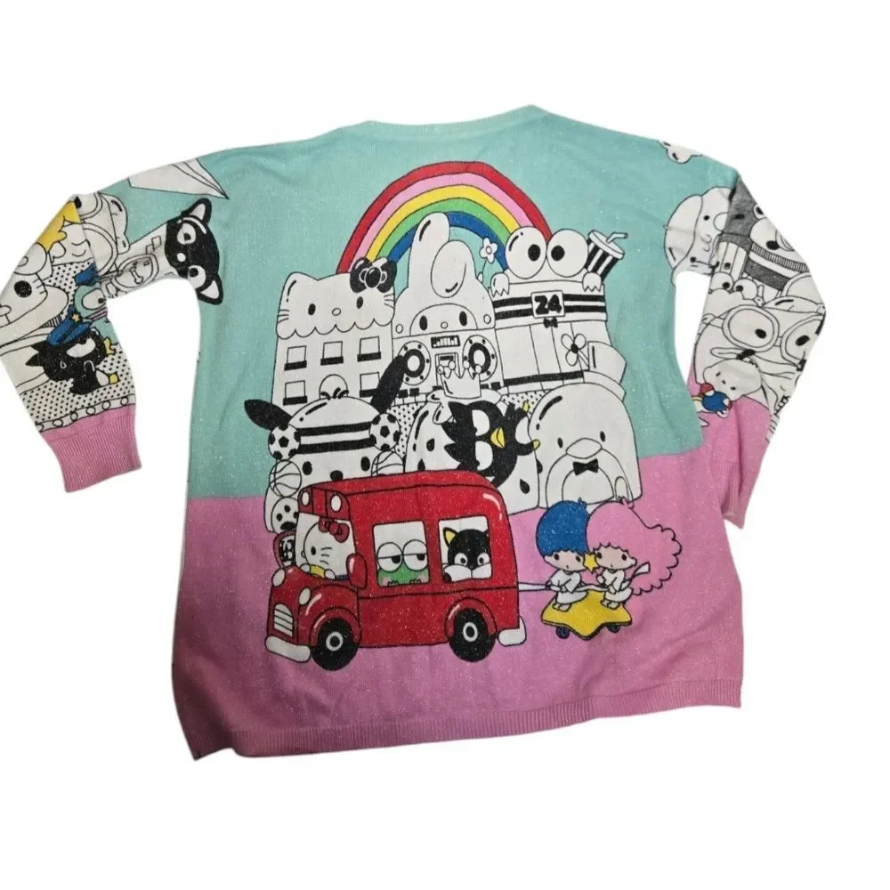Hello Sanrio x JapanLA knit Hello Kitty metallic‎ oversized sparkle sweater RARE